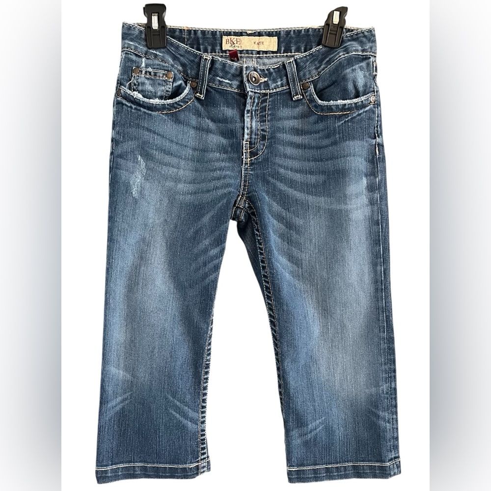 BKE Kate Stretch Denim Deep Blue Straight Leg Capris